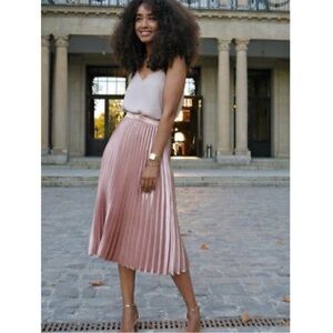 Zara *Blogger’s Fave* Pleated Shiny Midi Skirt Blush Pink S